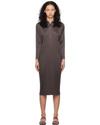 Pleats Please Issey Miyake - Robe longue monthly colors january grise - Lyst