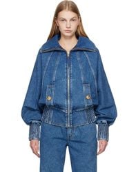 Balmain - Zipped Denim Bomber Jacket - Lyst