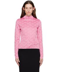 Versace - Pull à manches longues rose à col ras du cou et à motif à clé grecque - Lyst