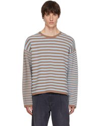 KAMIYA - Pull Brun Et Bleu En Tricot À Rayures - Lyst