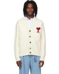 Ami Paris - Off- Wool Contrasted Ami De Coeur Cardigan - Lyst