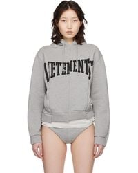 Vetements - Pull À Capuche Ajusté Gris À Logo Modifié - Lyst