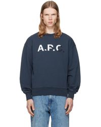 A.P.C. - Pull Molletonné Rétro Bleu Marine À Logo - Lyst
