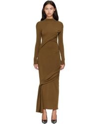 Mugler - Khaki Draped Turtleneck Maxi Dress - Lyst