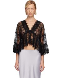 Anna Sui - Chemisier De Style Victorien Noir En Dentelle À Col En V - Lyst