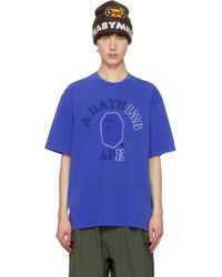 A Bathing Ape - T-Shirt Décontracté Teint En Plongée Bleu À Logo De Style Collégial - Lyst