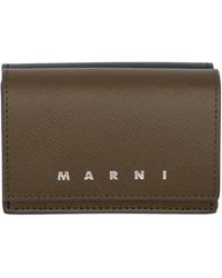Marni - Khaki & Navy Saffiano Leather Trifold Wallet - Lyst