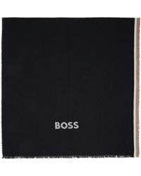 BOSS - Écharpe noire à rayures et à logo en tissu jacquard - Lyst