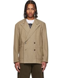 Dries Van Noten - Taupe Double-Breasted Denim Blazer - Lyst