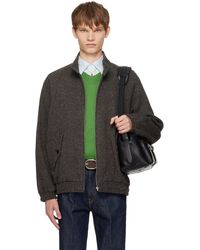 AURALEE - Blouson Brun Et Gris En Tweed De Laine Et Alpaga À Glissière - Lyst