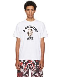A Bathing Ape - T-Shirt Blanc À Logo De Style Collégial À Motif Camouflage - Lyst