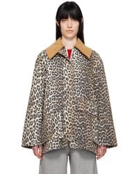Ganni - ブラウン レオパード プリント キャンバス ミディ ジャケット - Lyst