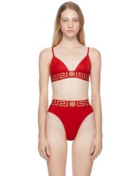 Versace - Haut de bikini rouge à motif à clé grecque - Lyst