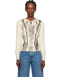 MM6 by Maison Margiela - Off- Folded Printed Gauge 14 V-Neck Sweater - Lyst