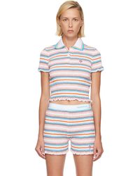 CASABLANCA - Striped Shirred Short Sleeve Polo - Lyst