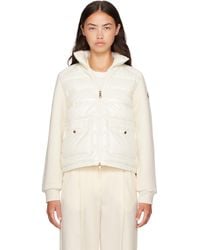 Moncler - Off- Zip Up Cotton Fleece Down Cardigan - Lyst