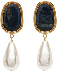Erdem - Blue Stone & Pearl Drop Earrings - Lyst