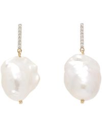 Mateo - Diamond Bar Baroque Pearl Earrings - Lyst