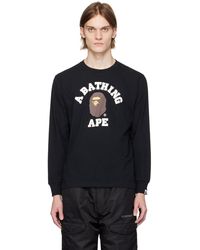 A Bathing Ape - T-shirt à manches longues noir à logo de style collégial - Lyst