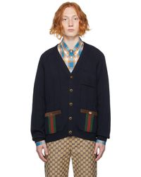 Gucci - Knit Wool Blend Cardigan With Web - Lyst