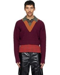 Dries Van Noten - Burgundy Layered Wool Polo - Lyst