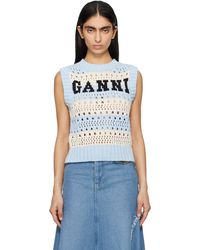 Ganni - ブルー＆オフホワイト ボーダー ベスト - Lyst
