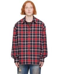 Tシャツ・カットソー JUUN.J Argyle Damaged Check Loose Fit Shirts Juun.J Loose Fit Argyle Damaged Fringe Check Shirt Blue