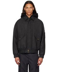 HUGO - Blouson aviateur noir en cuir à col pointu - Lyst