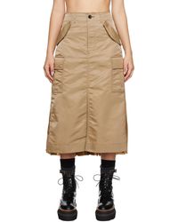 Sacai - Beige Paneled Midi Skirt - Lyst
