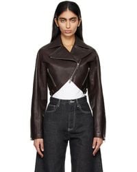 Alaïa - Brown Cropped Leather Jacket - Lyst