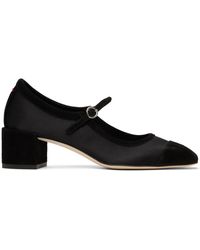 Aeyde - Chaussures De Style Charles Ix À Talon Aline Noires En Satin Et En Suède De Chevreau - Lyst