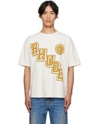 Rhude - T-Shirt Blanc Cassé À Armoiries Et Logo De Style Collégial - Lyst