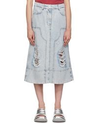 Givenchy - Jupe midi bleue en denim à effet usé - Lyst