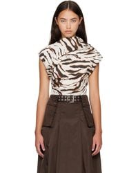 Ganni - Off- Printed Stretch Cotton Ruched Top - Lyst