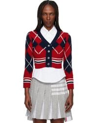 Thom Browne - Argyle Intarsia Merino Wool Shrunken Cardigan - Lyst
