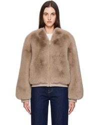 Frankie Shop - Taupe Senna Collarless Faux-Fur Jacket - Lyst