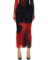 Mugler - Floral Print Ruched Mesh Midi Skirt - Lyst