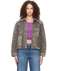 Ganni - Leopard Denim Jacket - Lyst