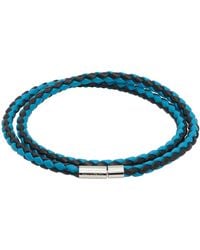 HUGO - Blue & Black Double-wrap Two-tone Leather Bracelet - Lyst