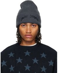 Palm Angels - Bonnet Gris À Logo Incurvé - Lyst