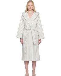 Tekla - Sortie-De-Bain Blanc Cassé Et Bleu En Tissu Éponge À Capuche - Lyst