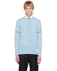 Thom Browne - Thom e t-shirt à manches longues bleu à garnitures à rayures - Lyst