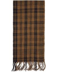 Margaret Howell Tan Linen Check Scarf - Brown