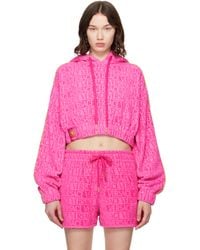 Versace - ピンク 'I Heart Baroque' クロップド フーディ - Lyst