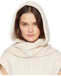 OPEN YY - Écharpe Transformable Blanc Cassé En Tricot Câblé À Capuche - Lyst