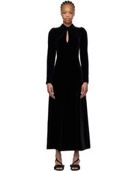 Ganni - Robe Longue Noire En Velours - Lyst
