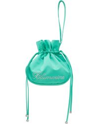 Blumarine - Pochette Verte En Satin À Logo En Pierres Du Rhin - Lyst