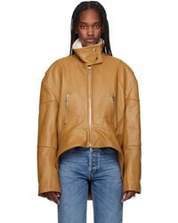 JW Anderson - Tan Curved Hem High Neck Leather Jacket - Lyst