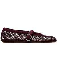 Alaïa - Burgundy Fishnet Suede Ballerina Flats - Lyst