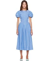Ganni - Striped Cotton Midi Dress - Lyst